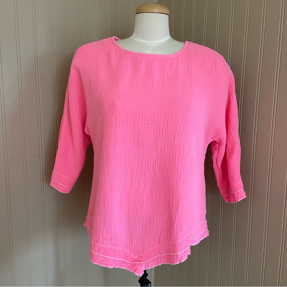 100% Cotton Anthony’s Resort Wear Bright Pink Flowy Top Women’s Size M - Picture 5 of 6